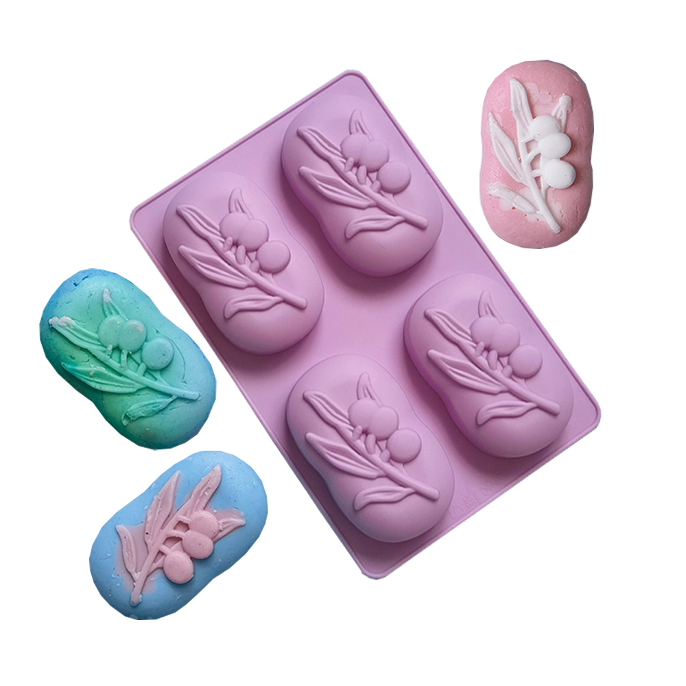 Soap Making Vendors - 4 캐비티 타원형 올리브 나무 실리콘