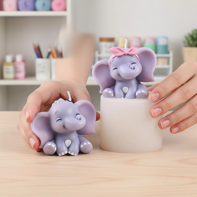 Soap Making Kits - 귀여운 3D 코끼리 실리콘 캔들 몰드,