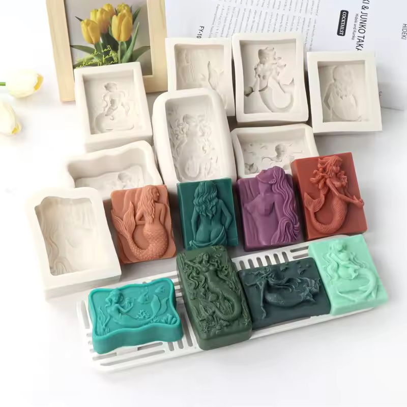 Soap Making For Beginners - 직사각형 바다 스타일 3D 인어 캔들