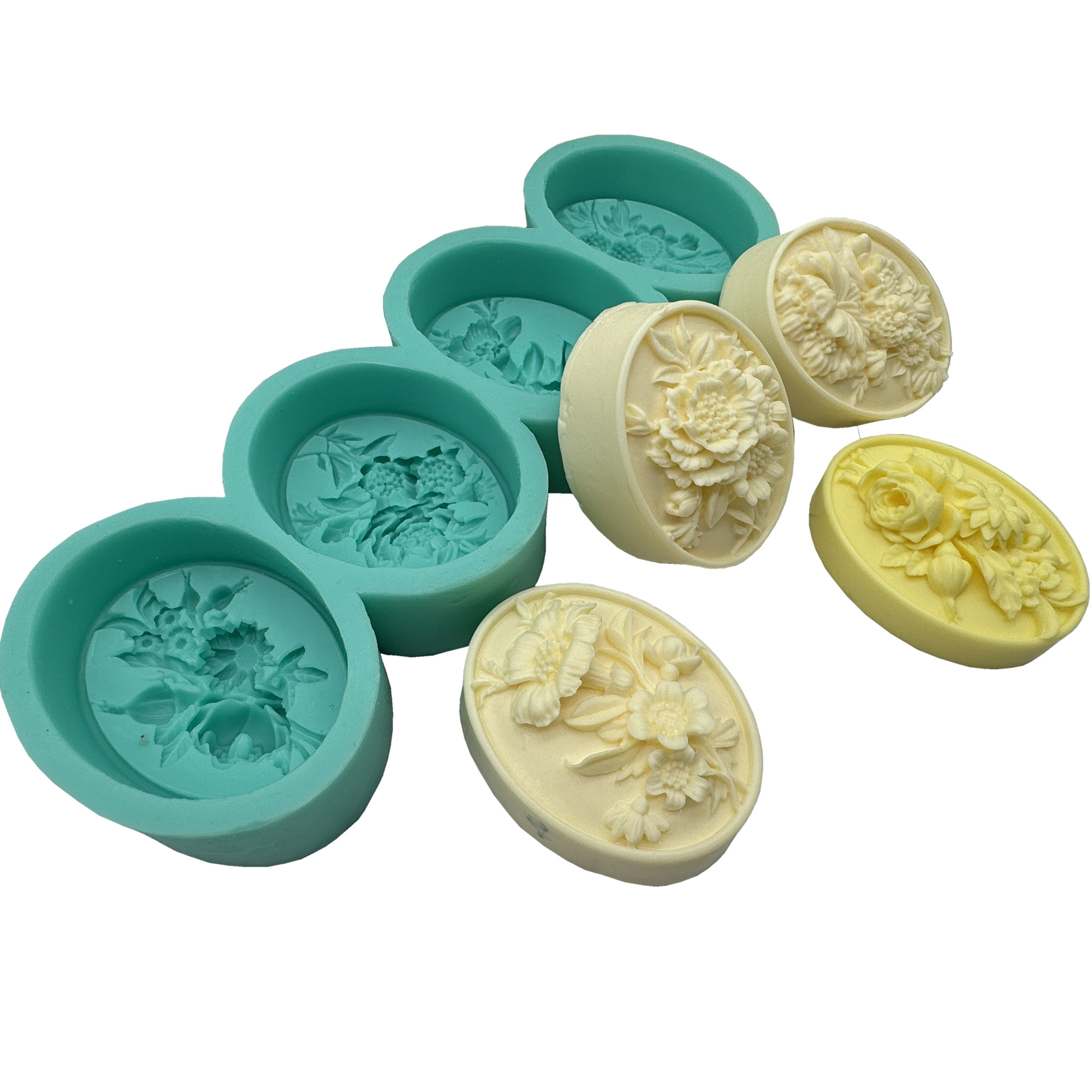 Soap Making Lye - 4 캐비티 타원형 꽃 3D 비누