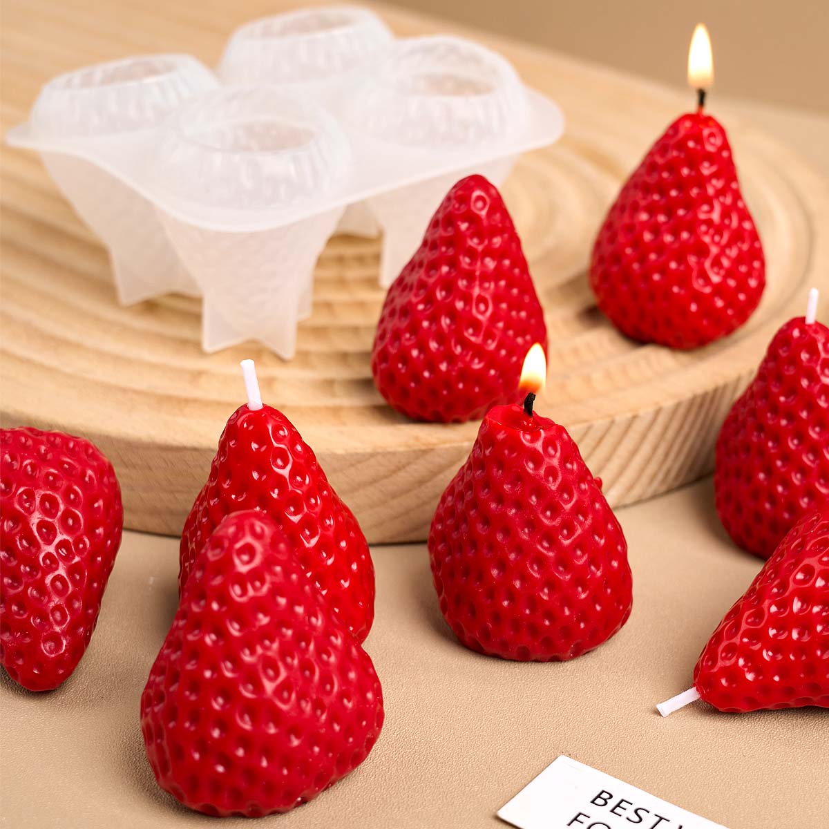 4pcs 딸기 실리콘 양초 금형 DIY 발렌타인 데이  - Soap Making Vendors 리뷰 및 가격